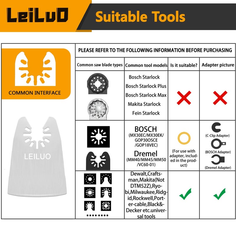LEILUO Oscillating Tool Scraper Blade Set 10 PCS – 8 Rigid & 2 Ultra Flexible Blades for Removing Paint Caulk Adhesive Compatible with DeWalt Makita Milwaukee Dremel and More - Image 2